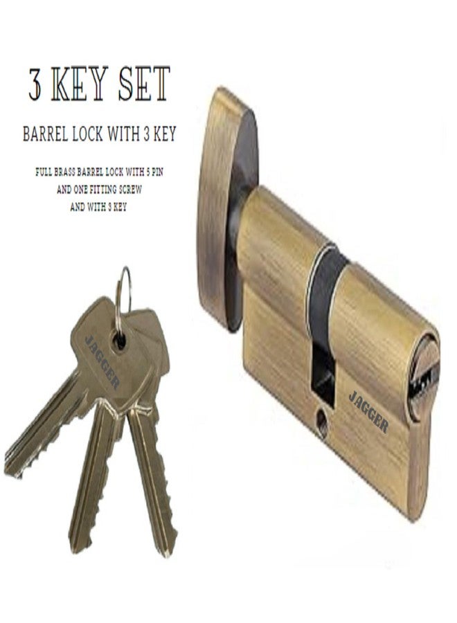 JAGGER قفل أسطواني Jagger JAG343 مقاس 60 مم | مفتاح من جانب واحد ومقبض من جانب واحد | أسطوانة بديلة كاملة الحجم لقفل نقر للأبواب | للأبواب المنزلية والفندقية (نحاس، قفل نقر) - Image 2